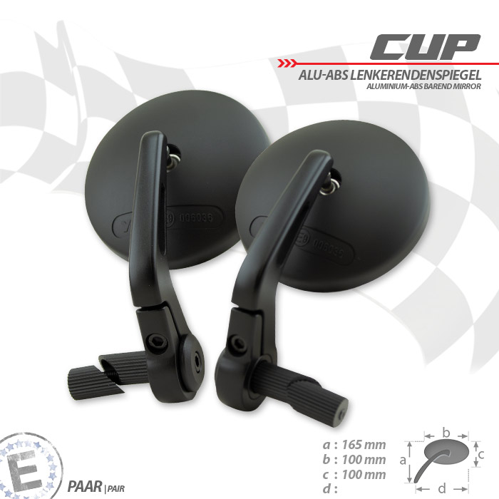 Lenkerendenspiegel "CUP" ALU-ABS schwarz E-geprüft 1 Paar 